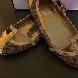 COACH Gold and Brown Verra Ballerina Flats